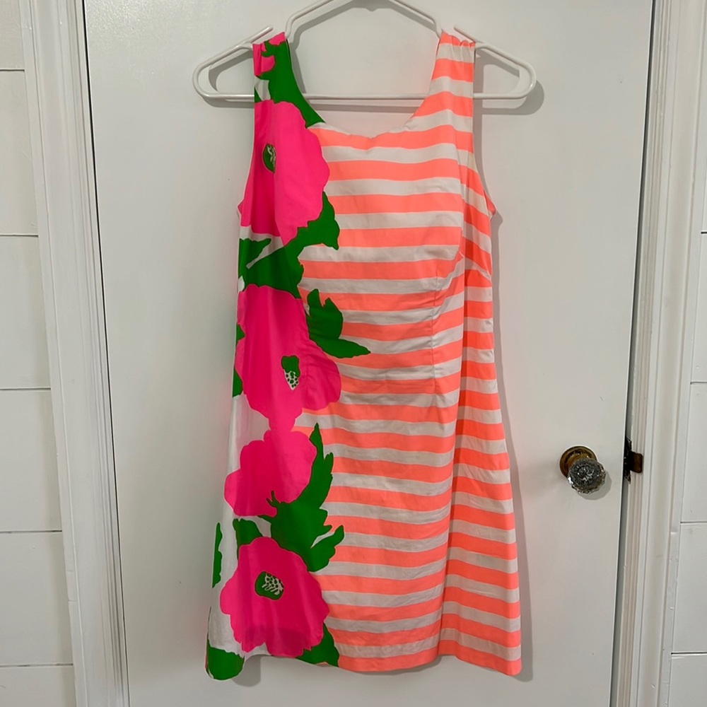 Lilly Pulitzer Pink Floral & Coral Stripe Mini Dress